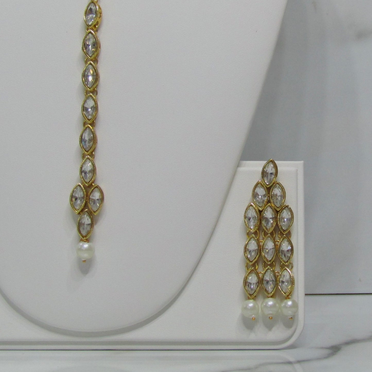 Gold and Pearl Necklace Set with Tikka & Earrings