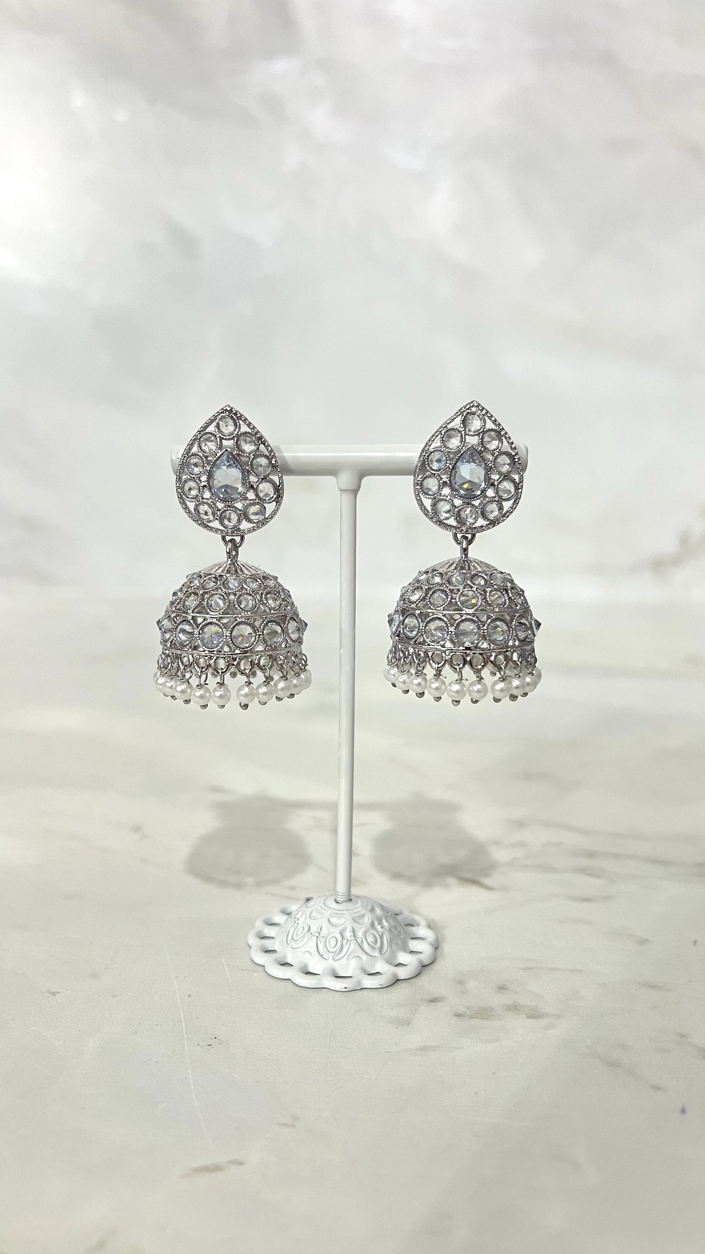 Teardrop Silver Based Jhumkis