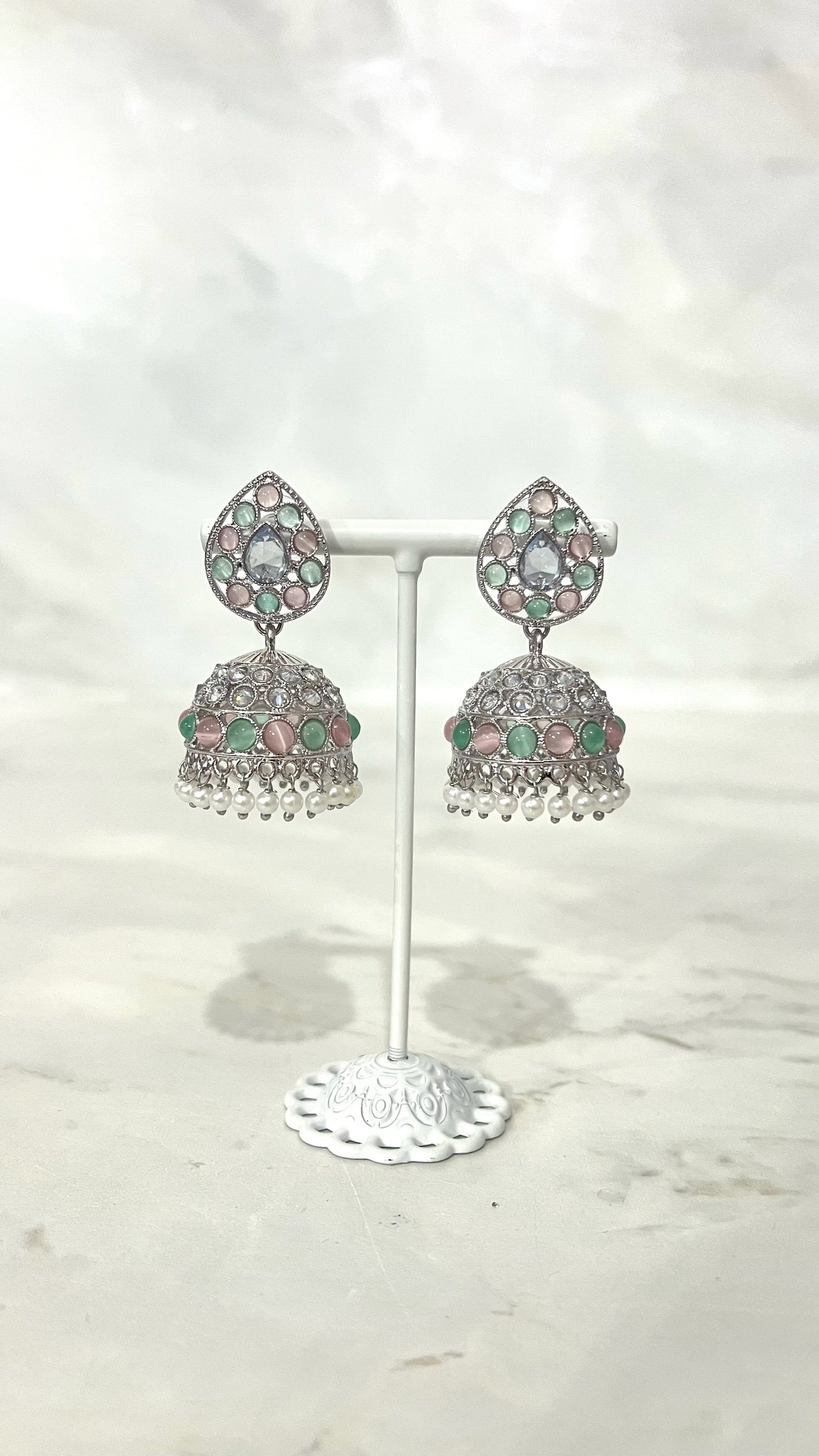 Teardrop Silver Based Jhumkis