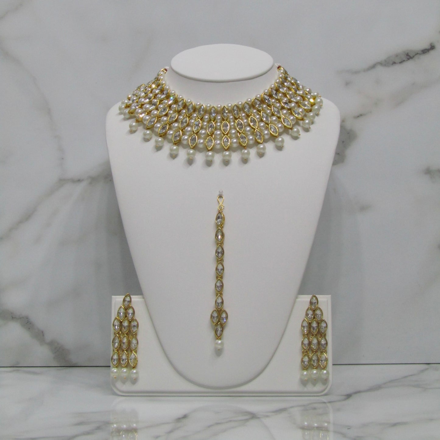 Gold and Pearl Necklace Set with Tikka & Earrings
