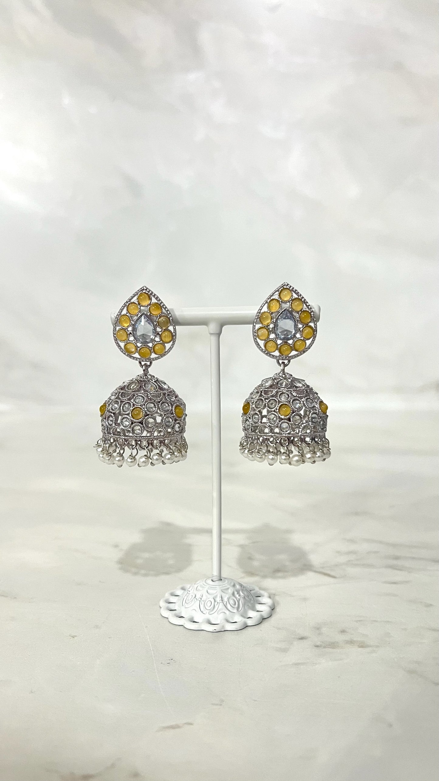 Teardrop Silver Flower Jhumkis
