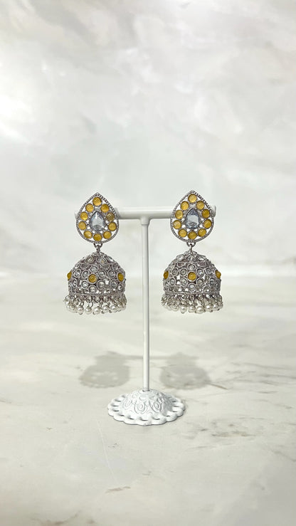 Teardrop Silver Flower Jhumkis