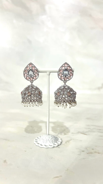Teardrop Silver Flower Jhumkis