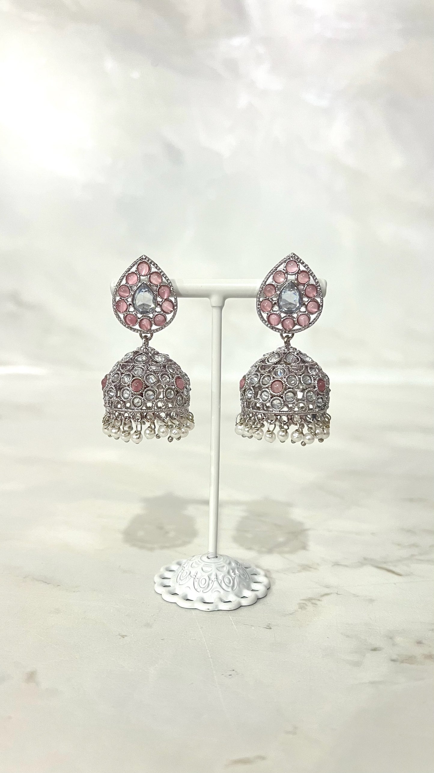 Teardrop Silver Flower Jhumkis