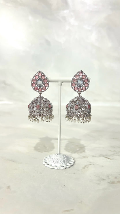 Teardrop Silver Flower Jhumkis