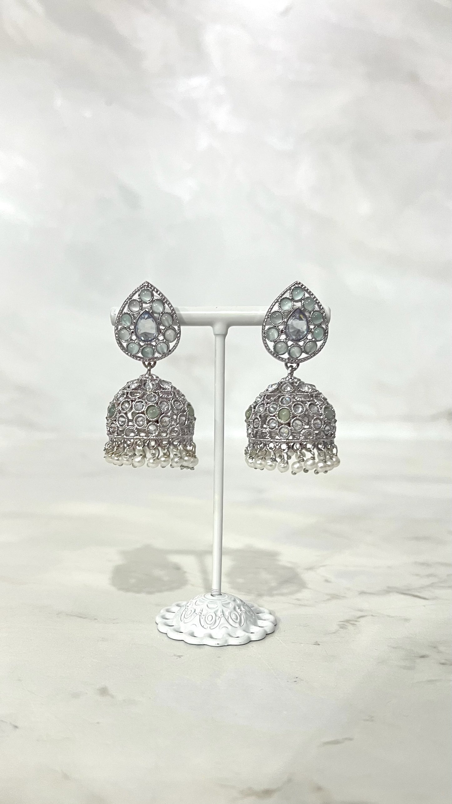 Teardrop Silver Flower Jhumkis