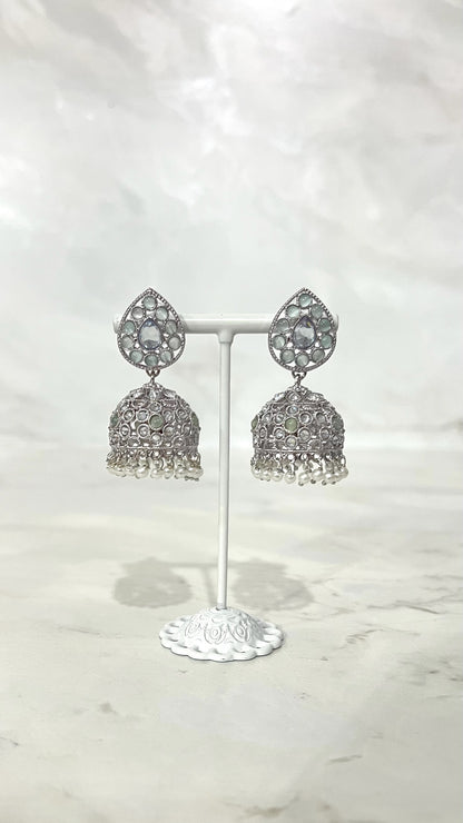 Teardrop Silver Flower Jhumkis