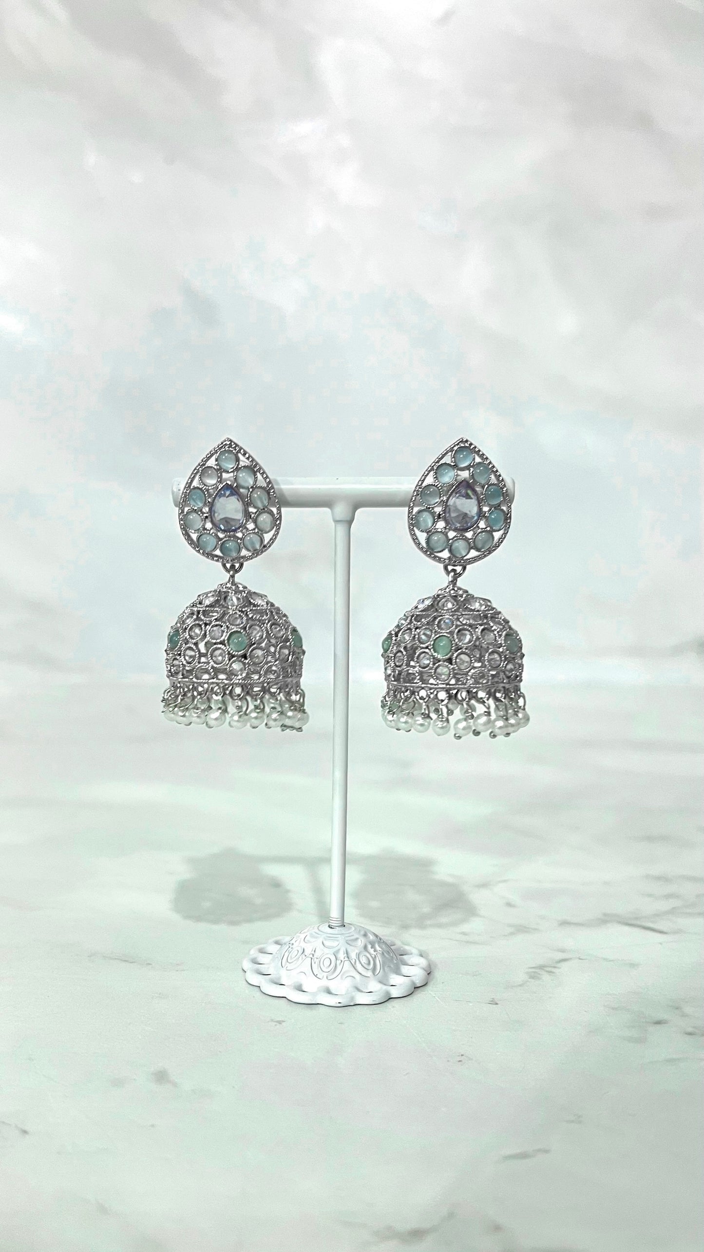 Teardrop Silver Flower Jhumkis