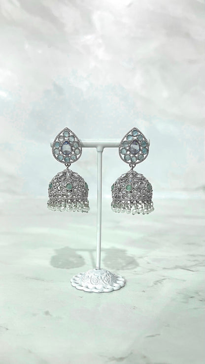 Teardrop Silver Flower Jhumkis
