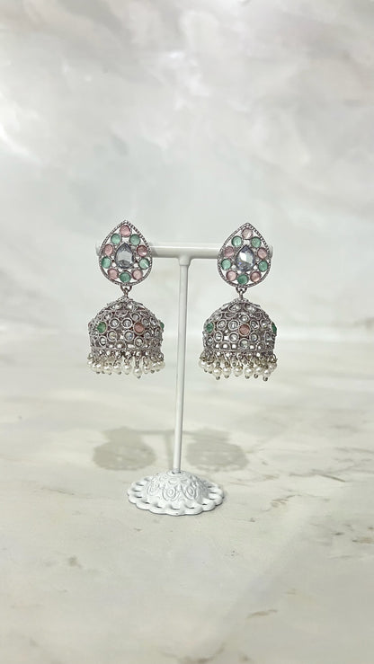 Teardrop Silver Flower Jhumkis