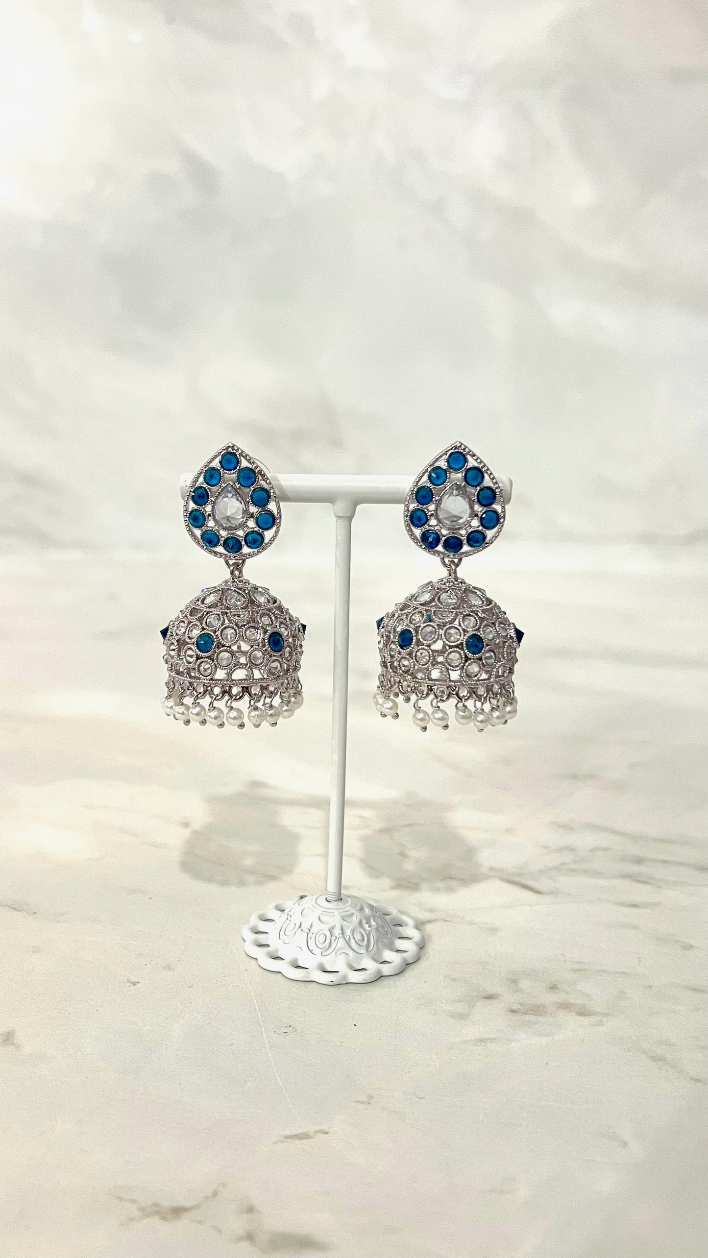 Teardrop Silver Flower Jhumkis