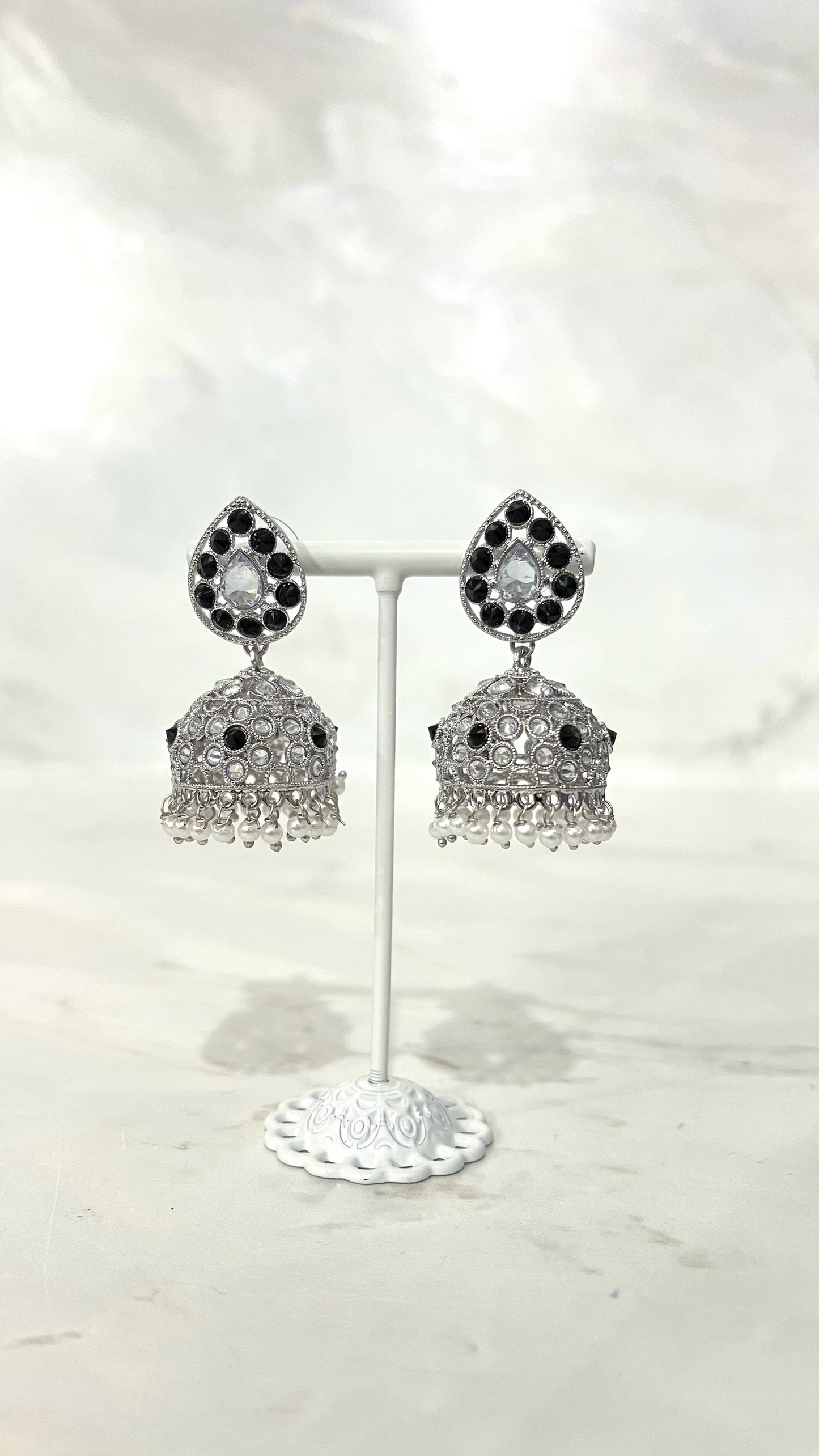 Teardrop Silver Flower Jhumkis