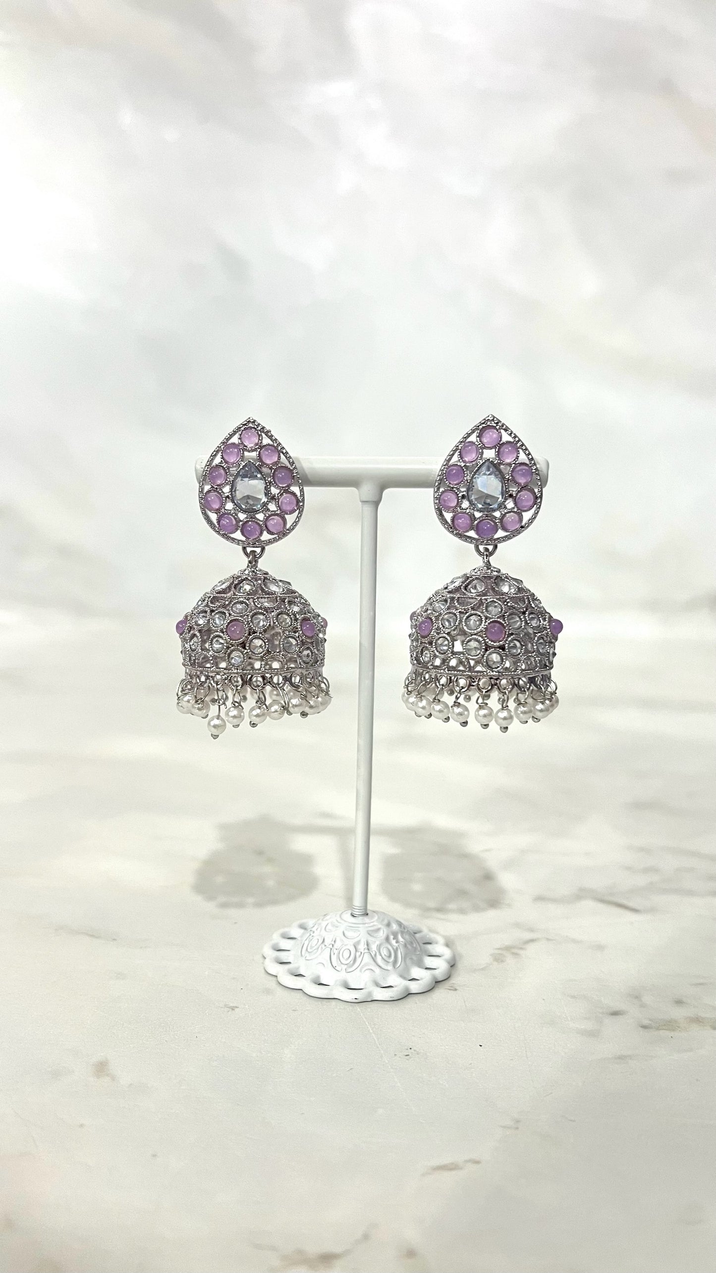 Teardrop Silver Flower Jhumkis
