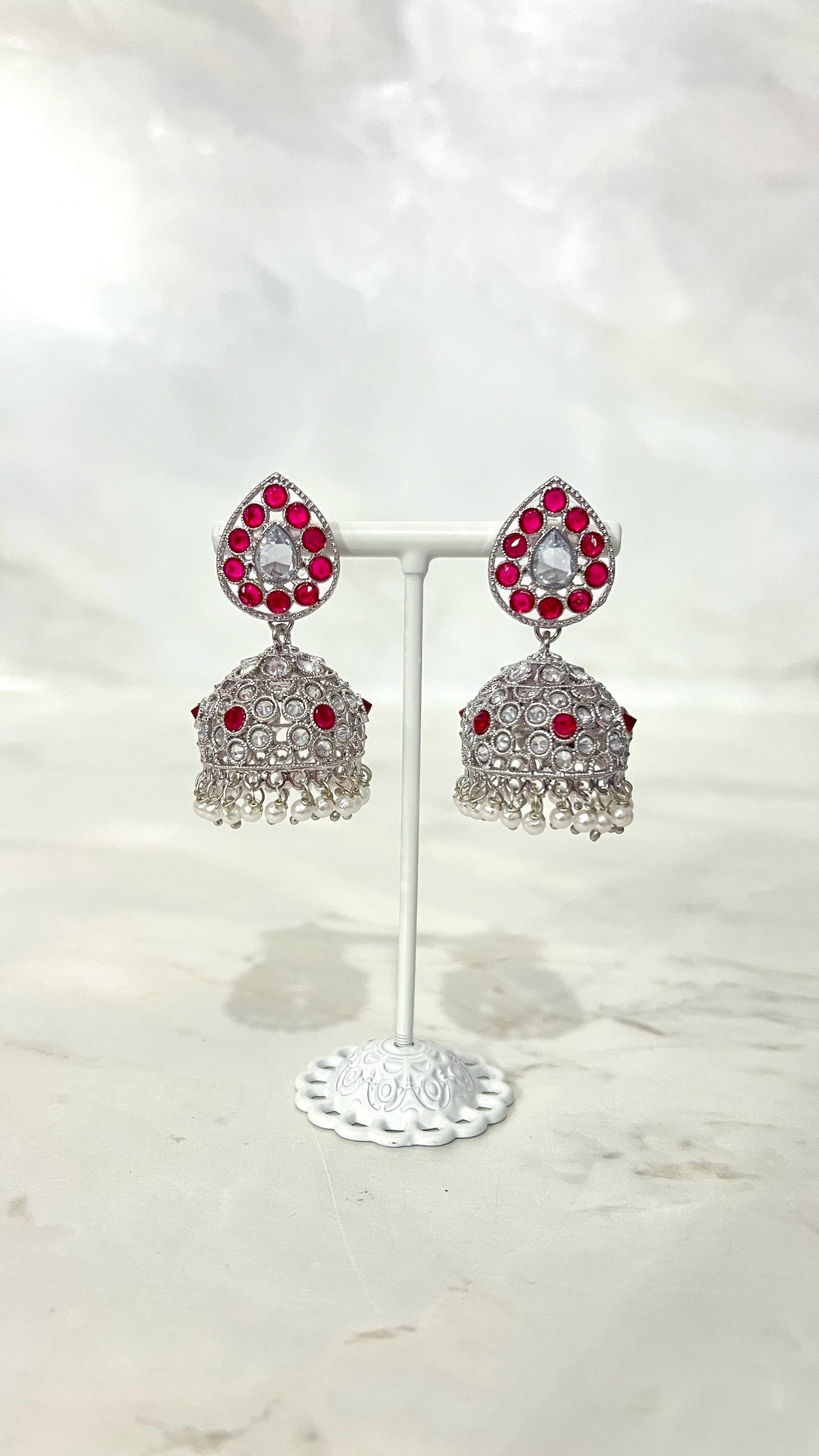 Teardrop Silver Flower Jhumkis