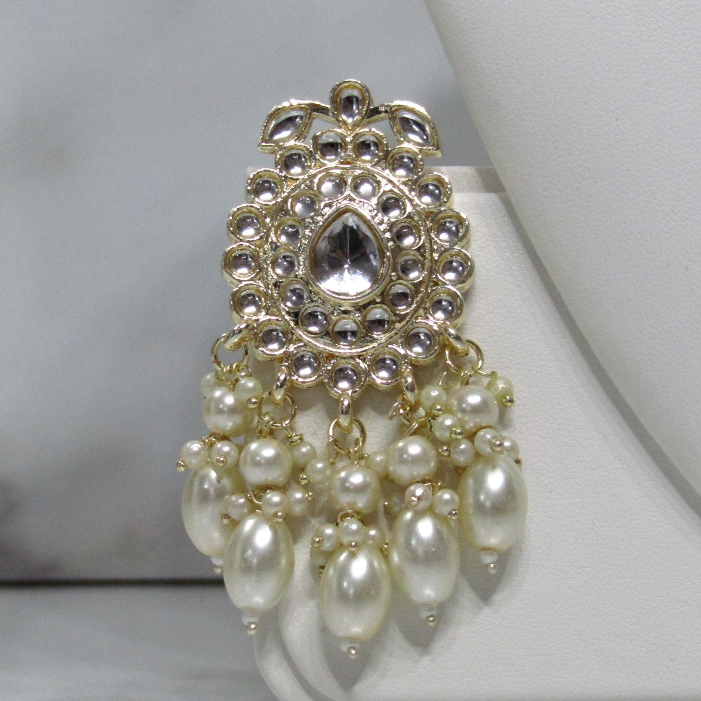 Gold and White Pearl Choker Necklace with Earrings