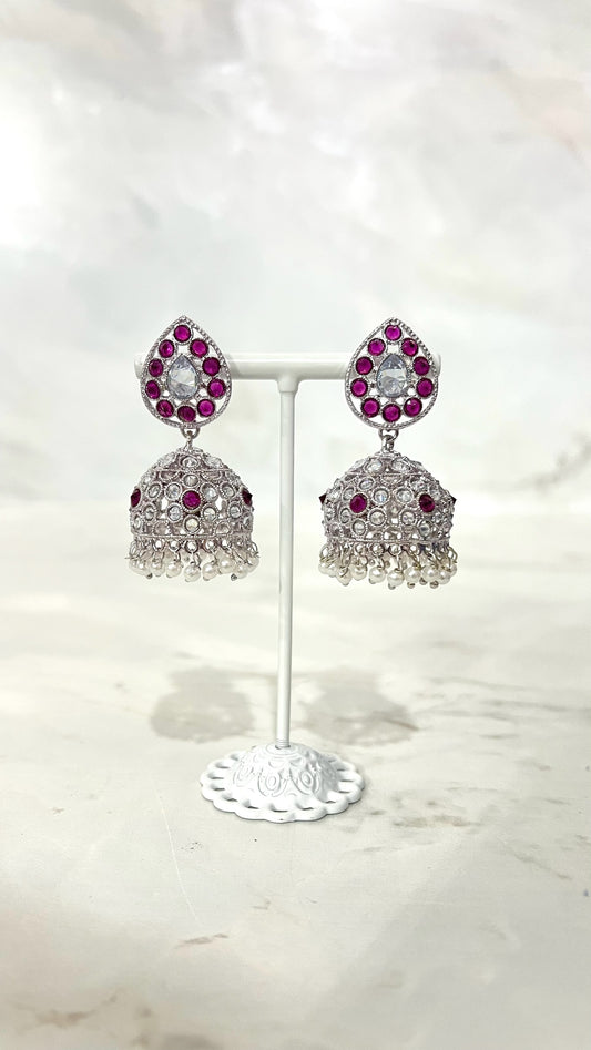 Teardrop Silver Flower Jhumkis
