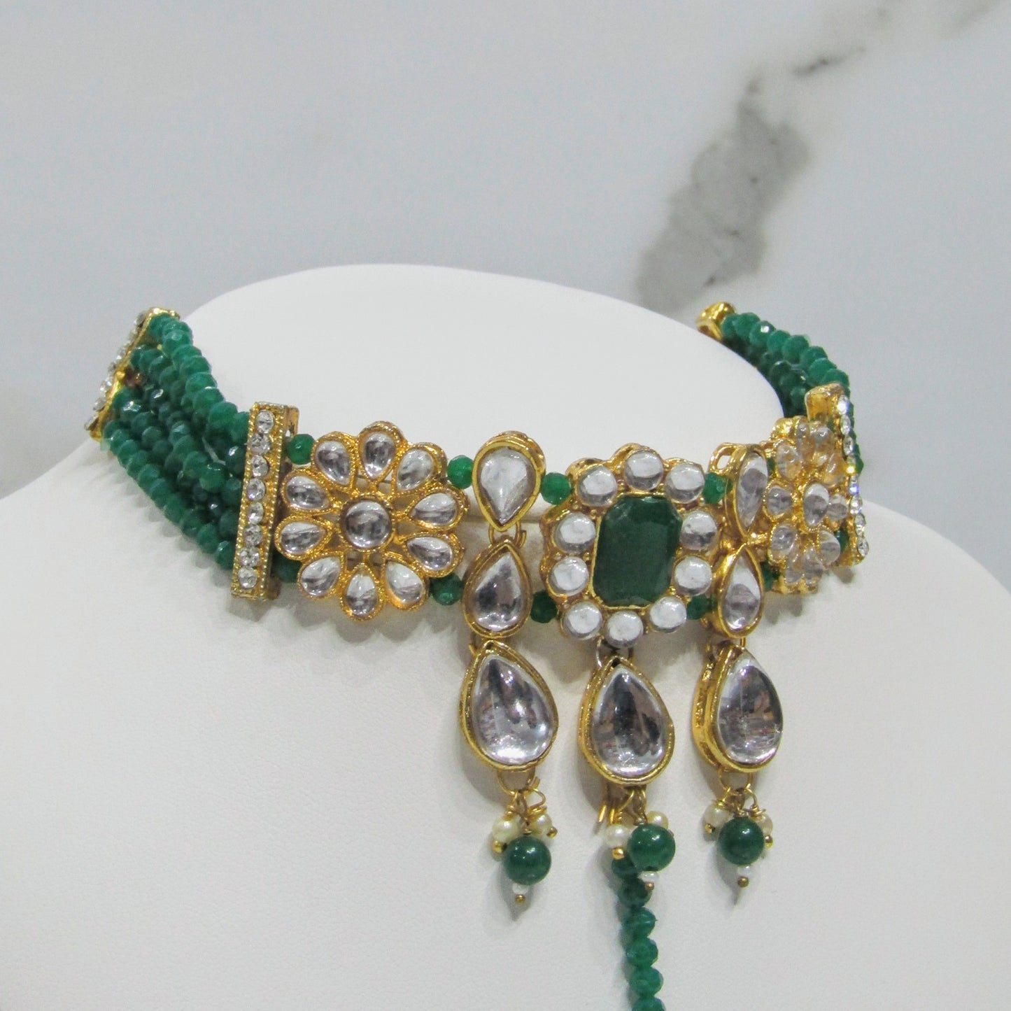 Gold Choker Necklace Set with Earrings and Tikka in Various Colours