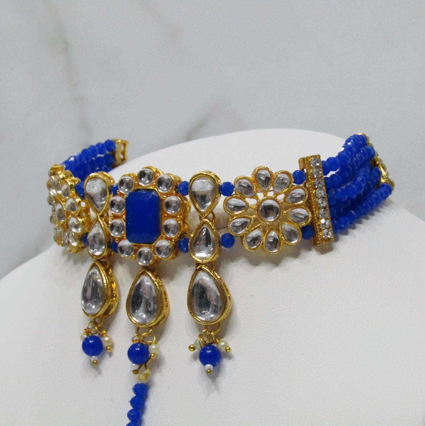 Gold Choker Necklace Set with Earrings and Tikka in Various Colours