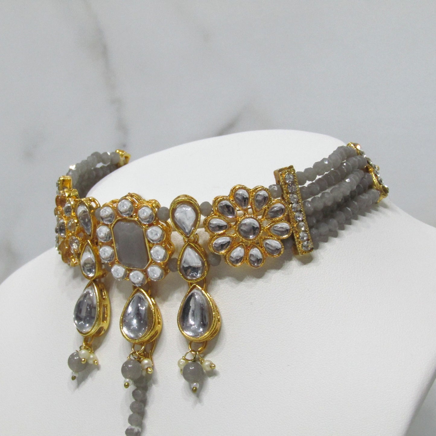 Gold Choker Necklace Set with Earrings and Tikka in Various Colours