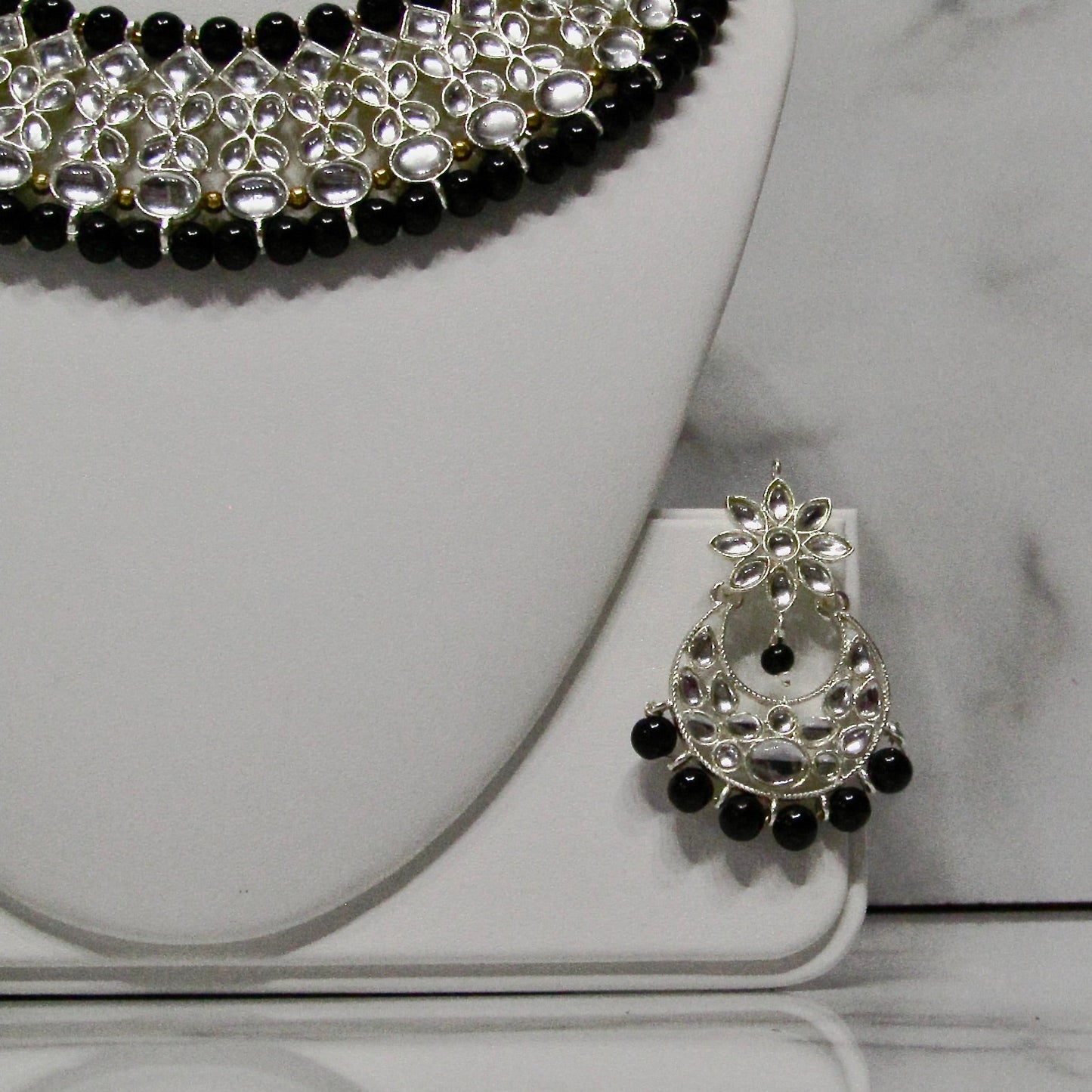 Beaded Kundan Necklace, Earring and Tikka Set