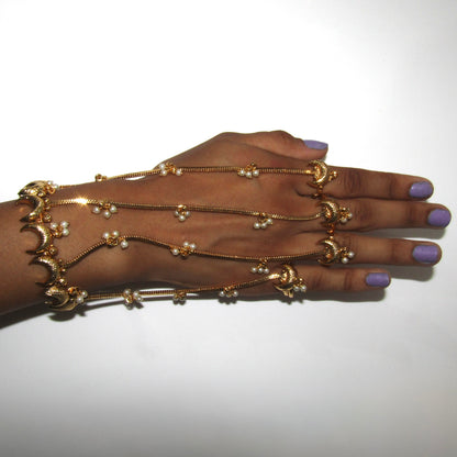 Gold Cresent Moon 4 Finger Hand Piece