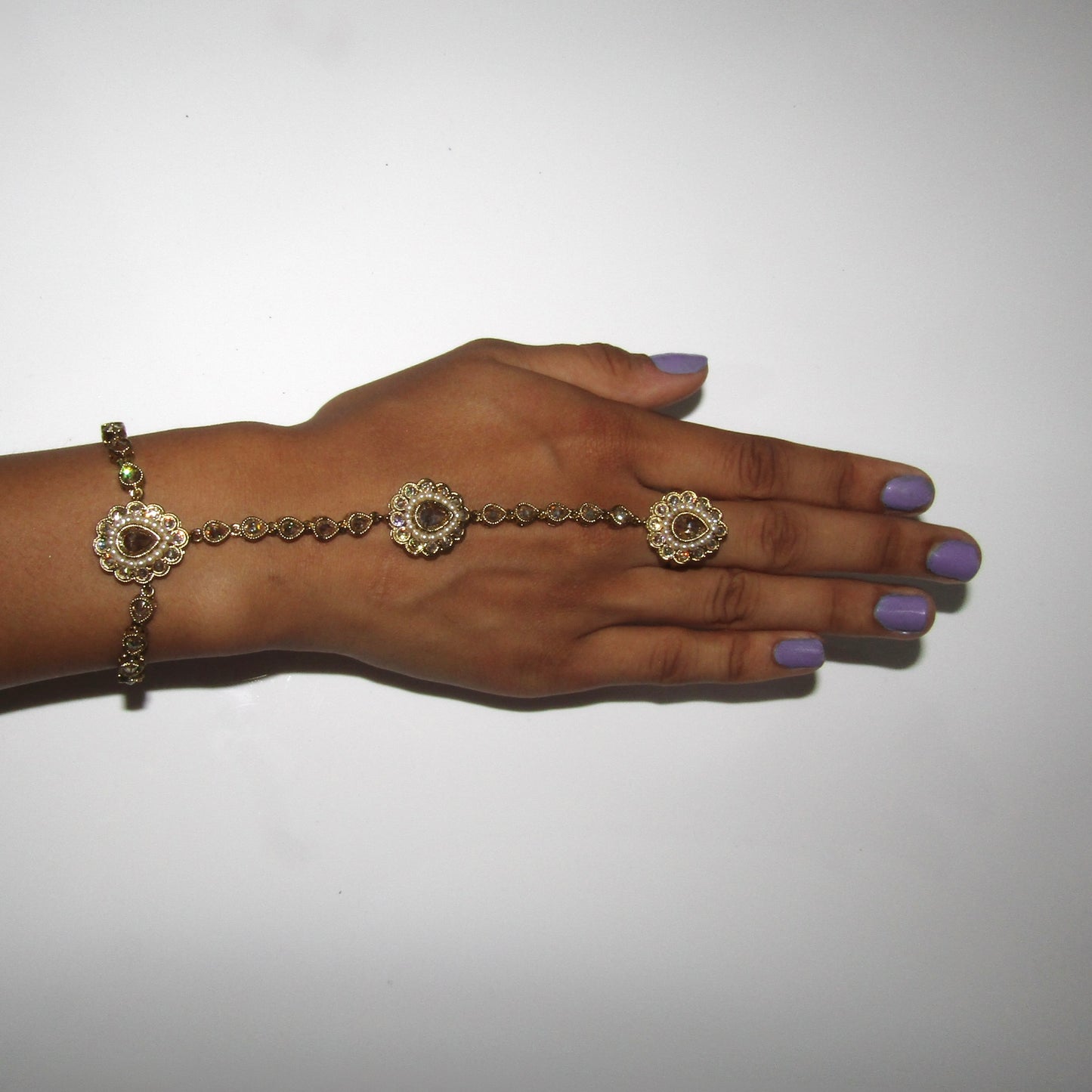 Gold Polki and Pearl Hand Piece