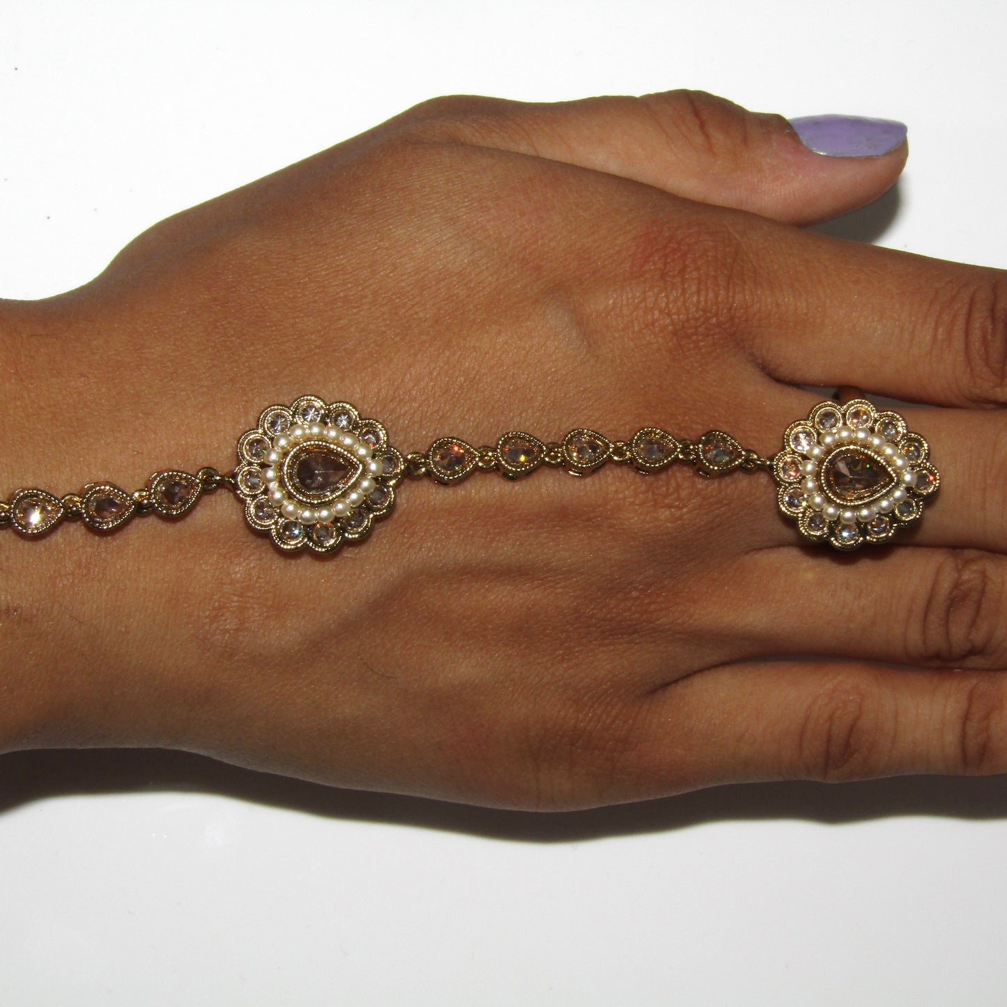 Gold Polki and Pearl Hand Piece