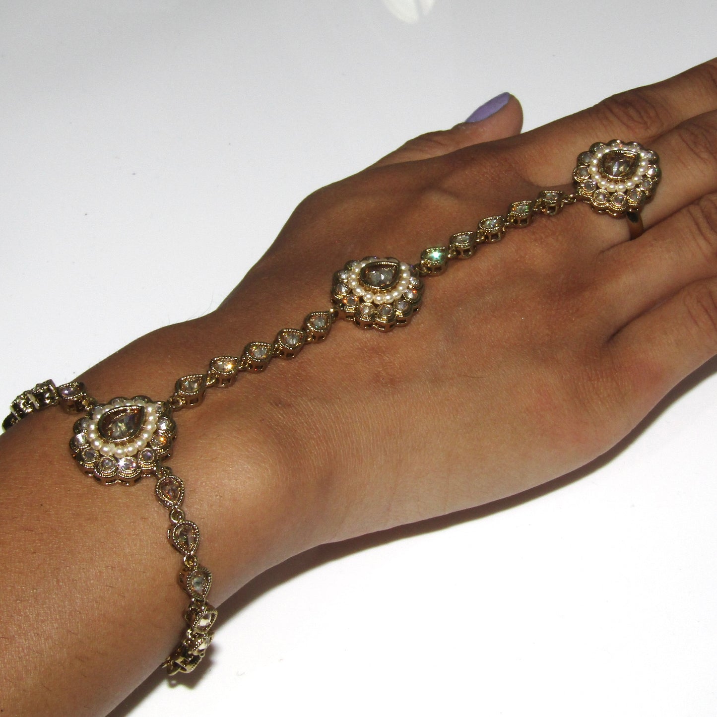 Gold Polki and Pearl Hand Piece