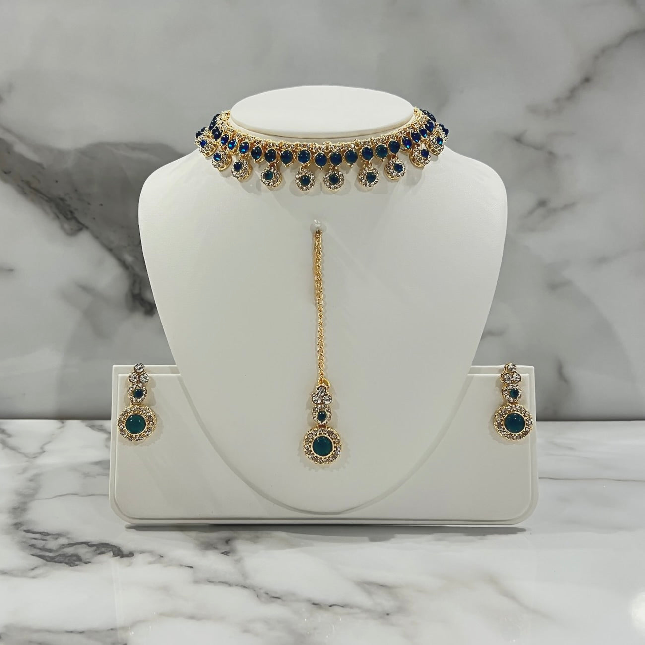 Blue Choker Set with Earrings and Tikka