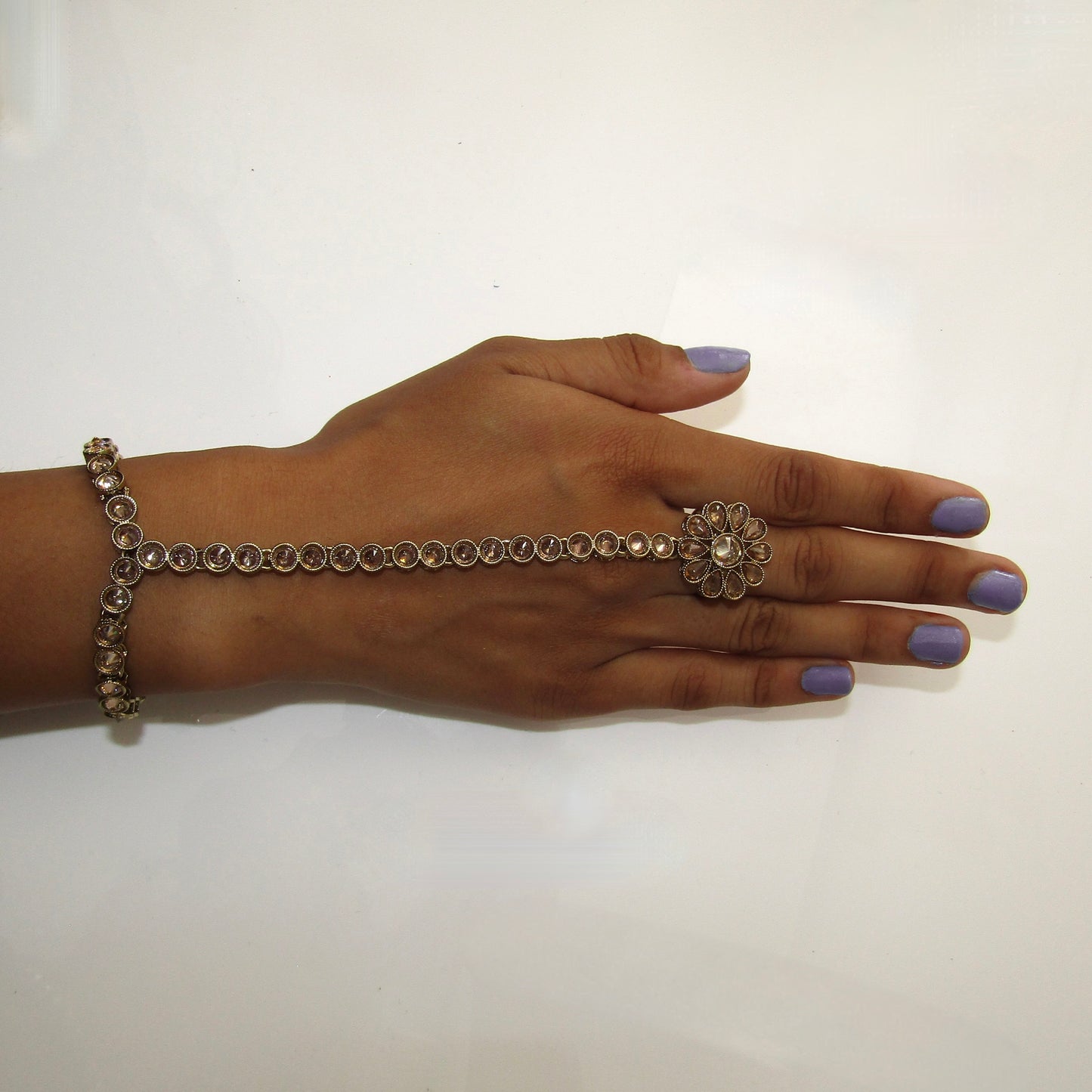 Gold Polki Flower Hand Piece