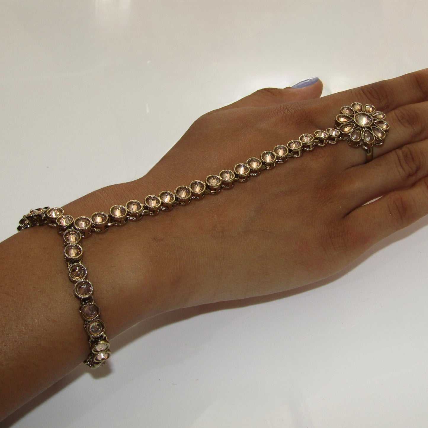 Gold Polki Flower Hand Piece