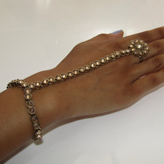 Gold Polki Flower Hand Piece