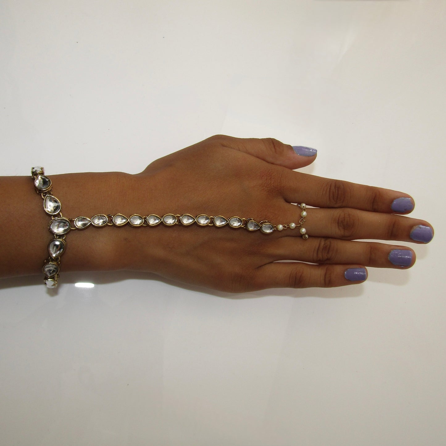 Gold Kundan Style and Pearl Hand Piece