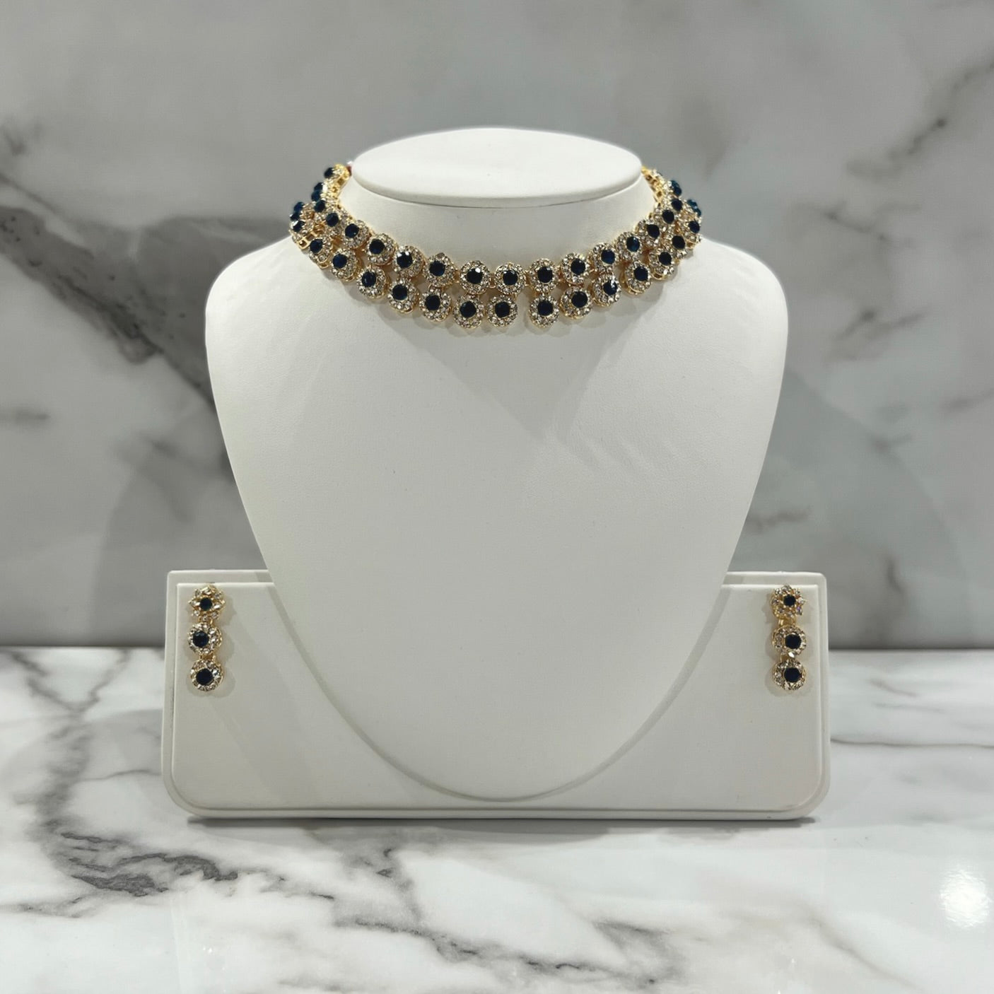 Blue Choker Set with Earrings