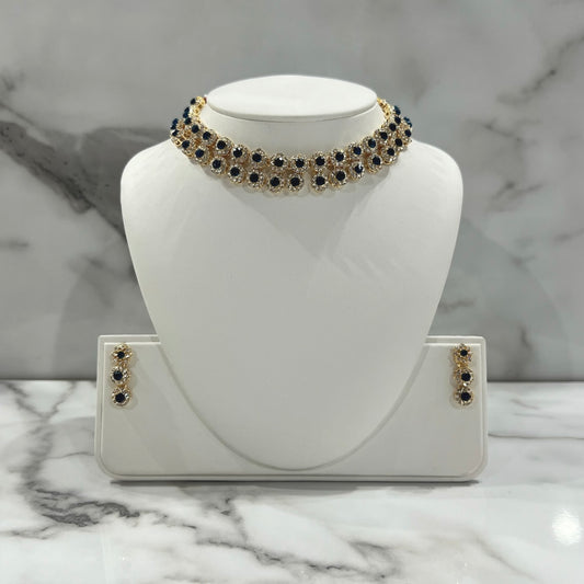 Blue Choker Set with Earrings