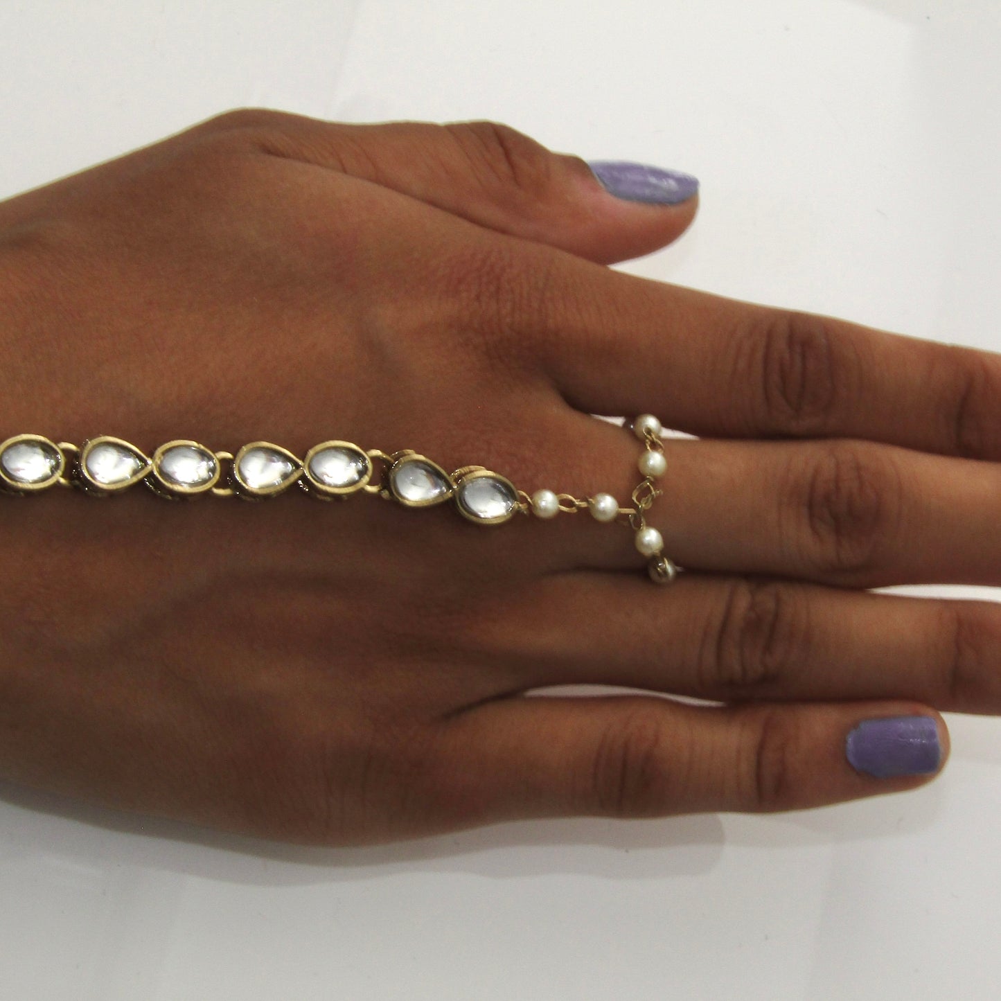 Gold Kundan Style and Pearl Hand Piece