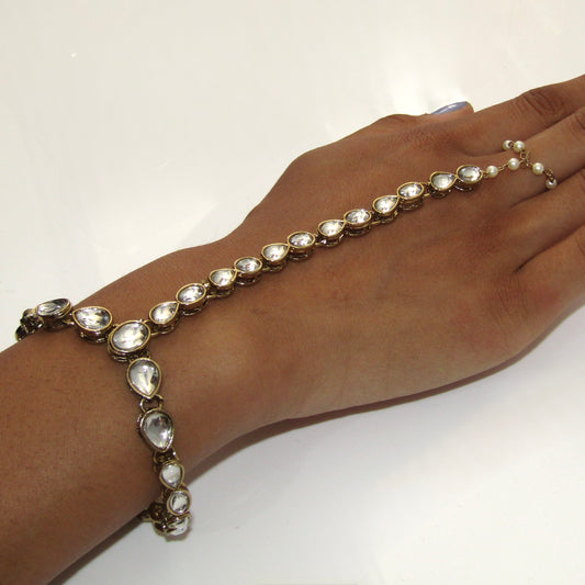 Gold Kundan Style and Pearl Hand Piece