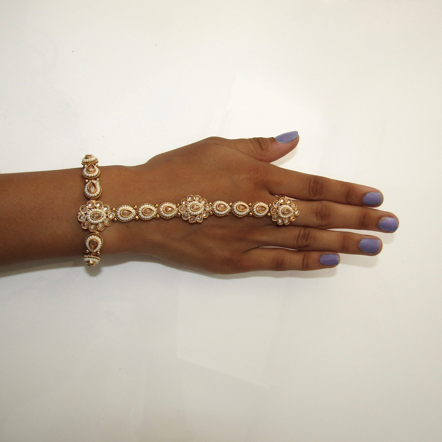 Gold Polki and Pearl Hand Piece