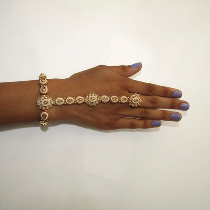 Gold Polki and Pearl Hand Piece