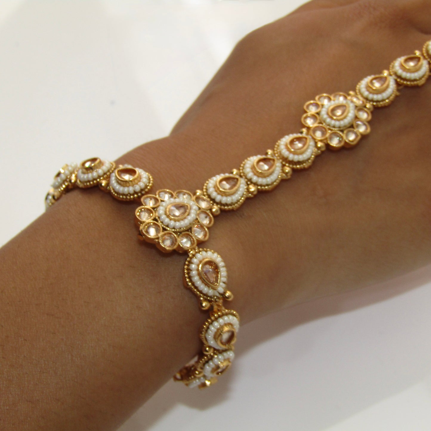 Gold Polki and Pearl Hand Piece
