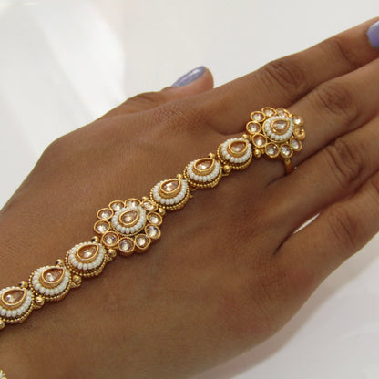 Gold Polki and Pearl Hand Piece