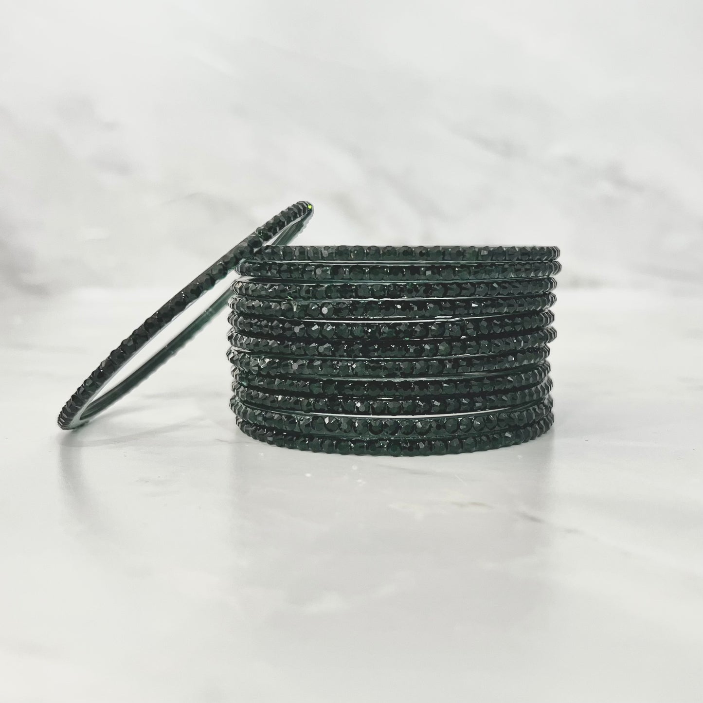 Dark Green Stone Glass Bangles