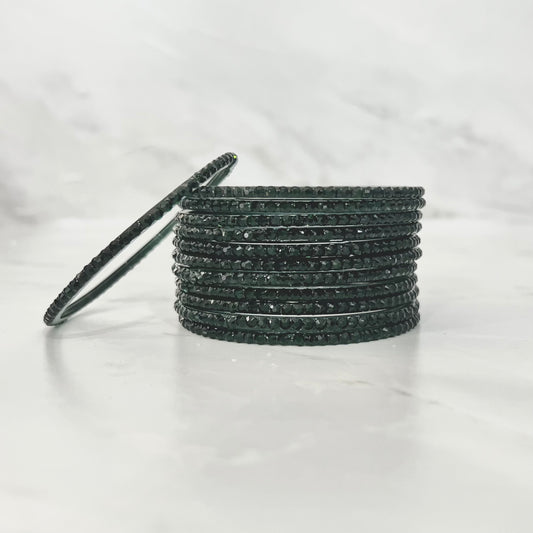 Dark Green Stone Glass Bangles