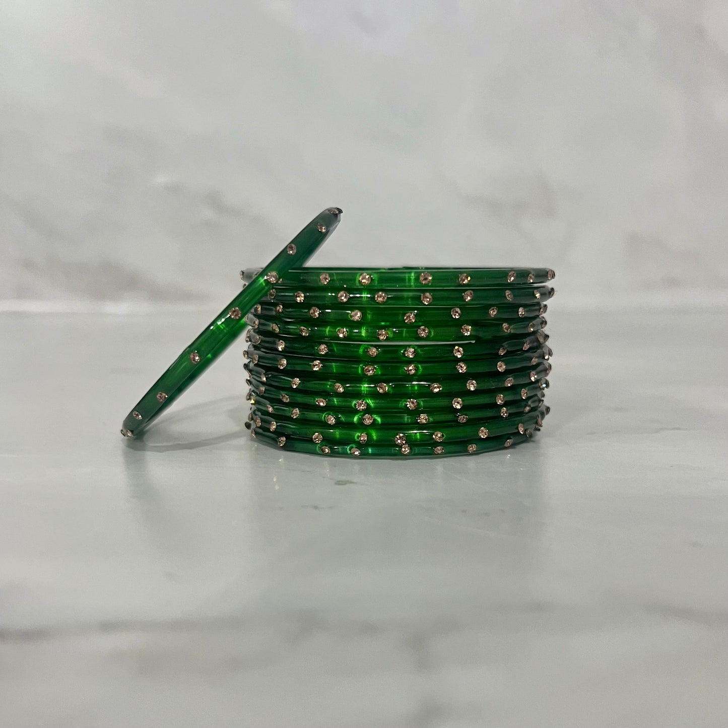 Green Translucent Raindrop Glass Bangles