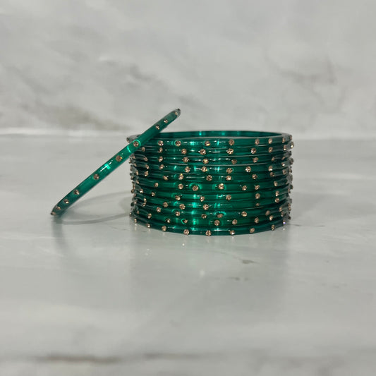 Teal Translucent Raindrop Glass Bangles