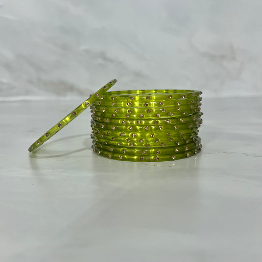 Olive Green Translucent Raindrop Glass Bangles