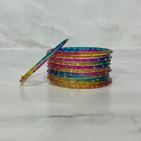 Rainbow Translucent Raindrop Glass Bangles