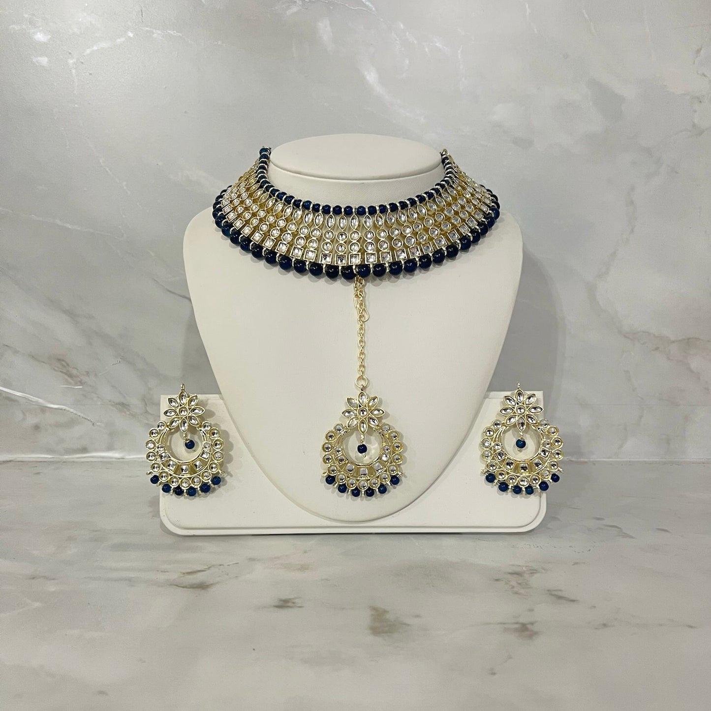 Beaded Necklace Set with Earrings and Tikka in Various Colours