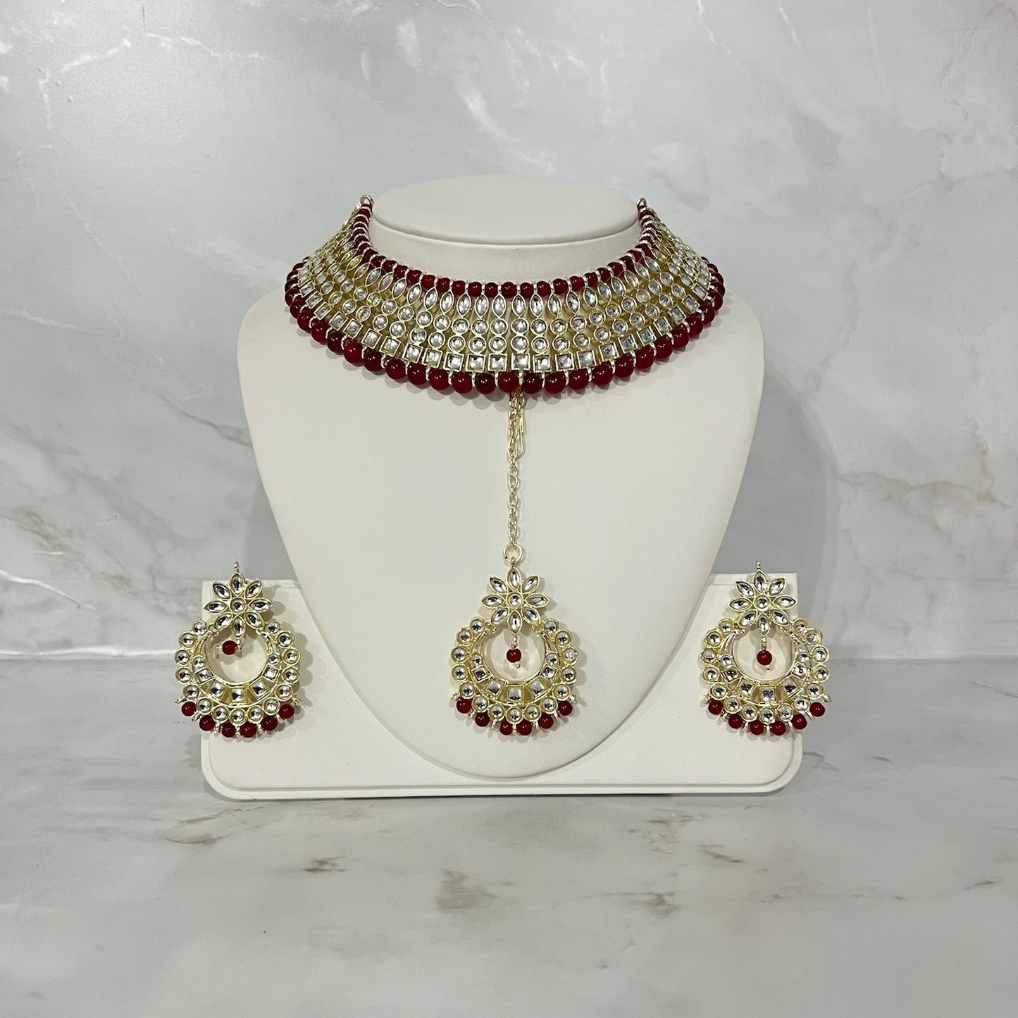 Beaded Necklace Set with Earrings and Tikka in Various Colours