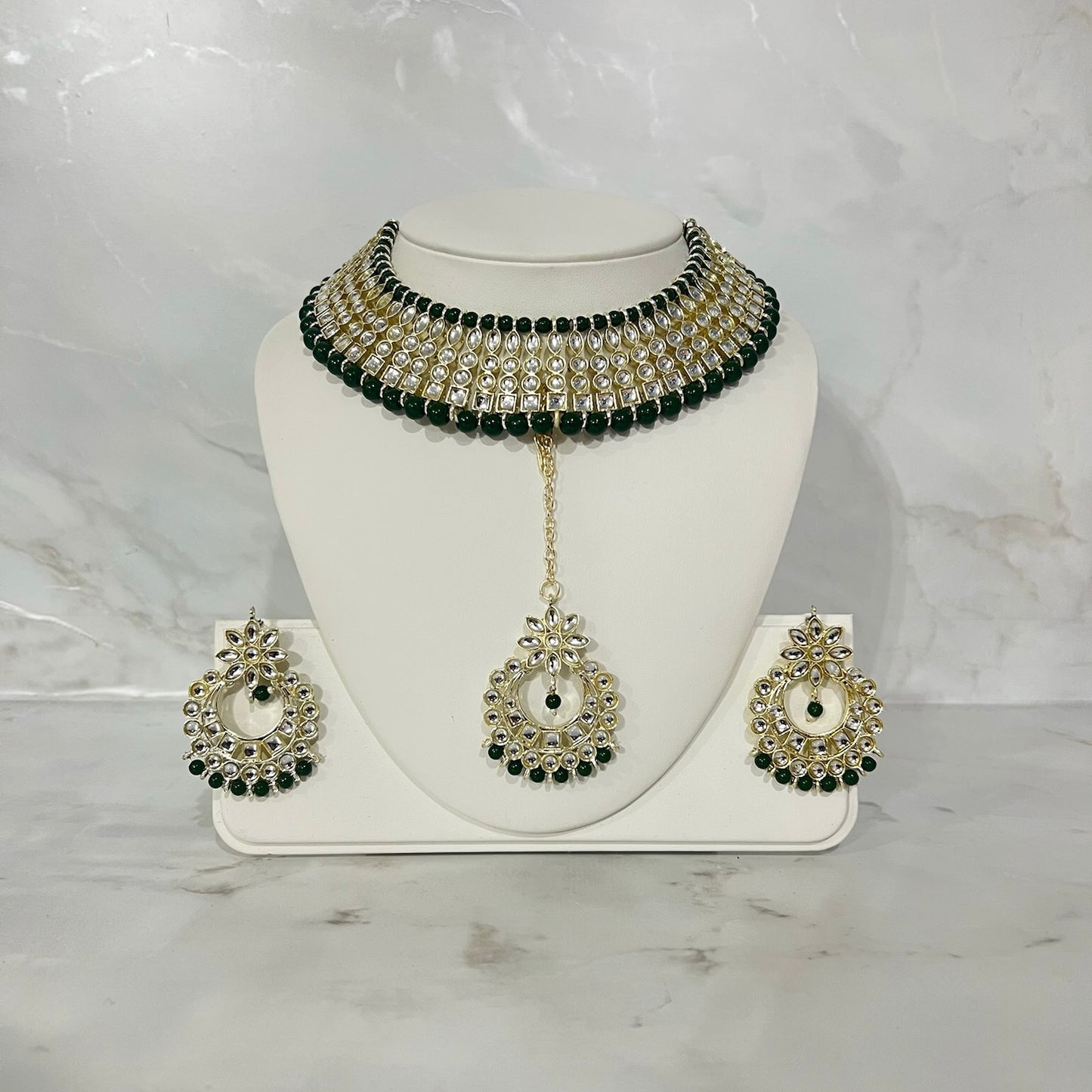 Beaded Necklace Set with Earrings and Tikka in Various Colours